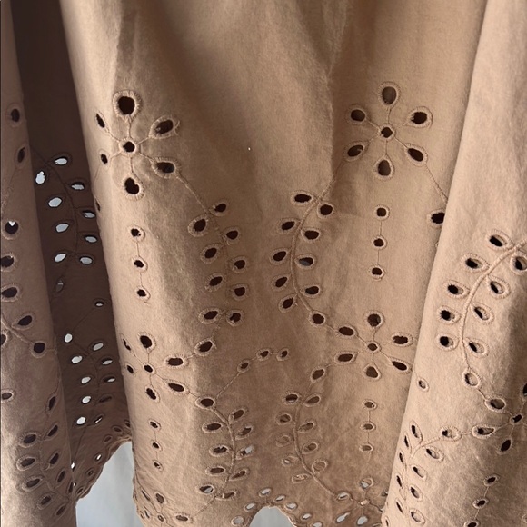 Sweet Magnolia Tan Long Sleeve Cotton Shirt Dress Cutout Hem On Bottom Sz L NWT - Picture 6 of 9